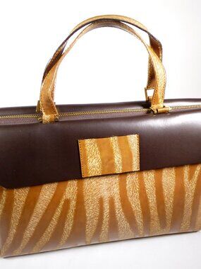 New Florence Leather Market tan animal print Itaian leather handbag